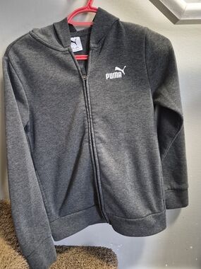 Puma Gray Youth Full-Zip Hoodie with White Logo
